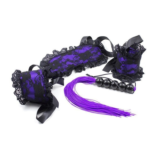 Boutique Room Fun - Lace Wrist Cuffs, Blindfold & Flogger