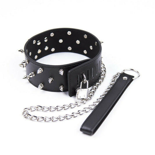 Spiked Rivet BDSM Neck Collar With Lock