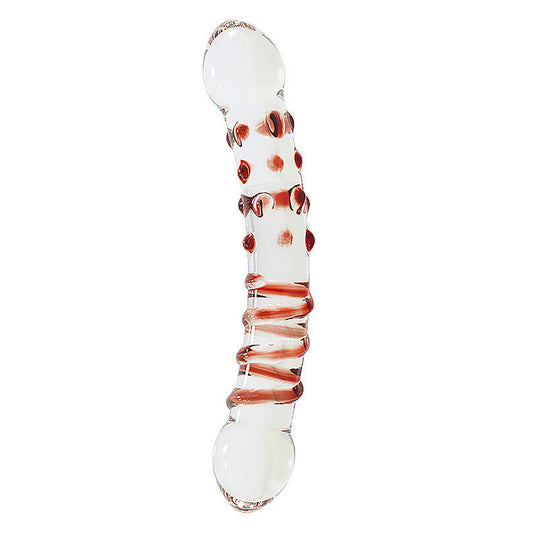 Beautiful Double Headed Glass Massager Red Swirls and Dots