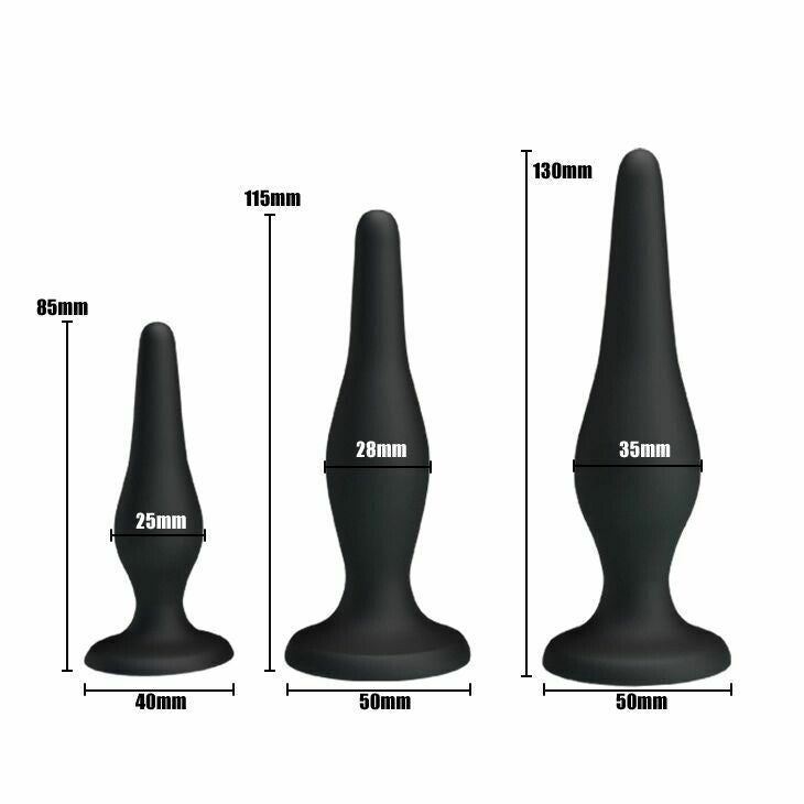 Pretty Love Black Silicone Anal Butt Plugs Set