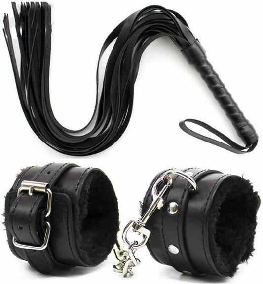 2Pcs Set Adult Whip Sex Flogger + Handcuffs BDSM Bondage