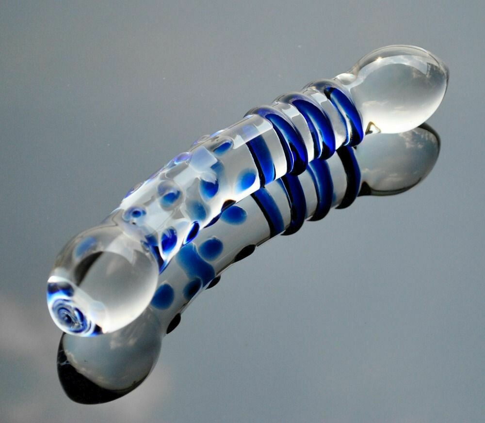 Beautiful Crystal Pyrex Glass Massager - Blue Swirls and Dots