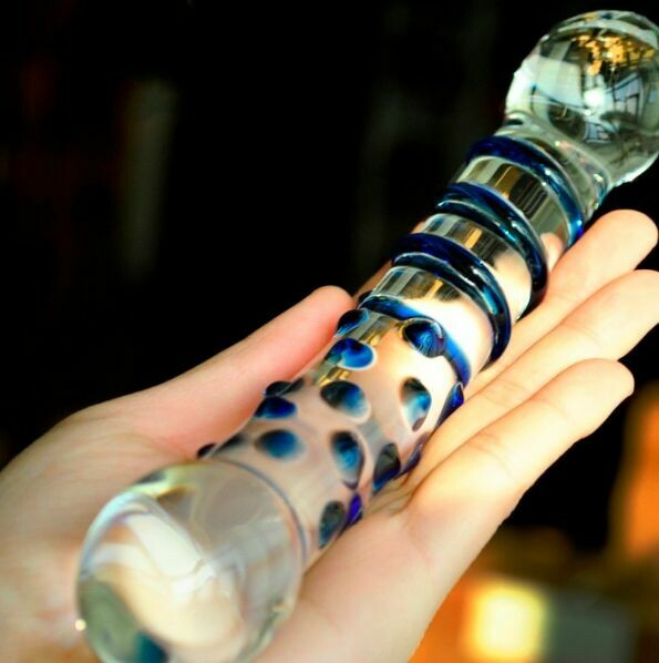 Beautiful Crystal Pyrex Glass Massager - Blue Swirls and Dots