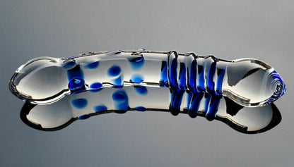 Beautiful Crystal Pyrex Glass Massager - Blue Swirls and Dots