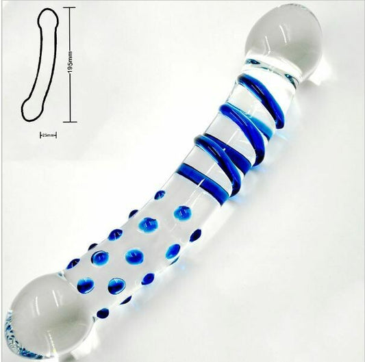 Beautiful Crystal Pyrex Glass Massager - Blue Swirls and Dots