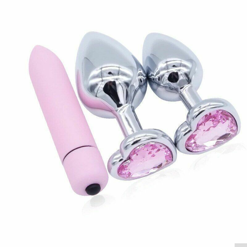 (M) Stainless Steel Jewel Butt Plug + Vibrating Bullet Combo - Pleazure