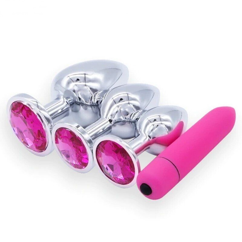 (M) Stainless Steel Jewel Butt Plug + Vibrating Bullet Combo - Pleazure