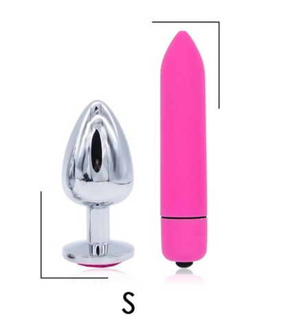 Stainless Steel Jewel Butt Plug + Vibrating Bullet Combo (S) - Pleazure