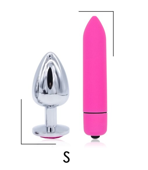 Stainless Steel Jewel Butt Plug + Vibrating Bullet Combo (S) - Pleazure