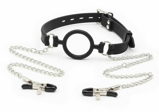 Nipple Clamps with Metal Chain And Mouth Gag BDSM