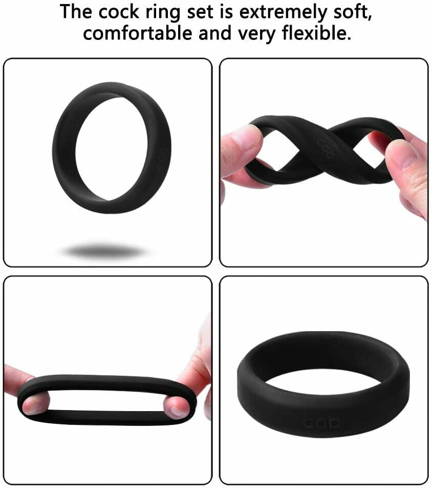 Enhanced Black Colour Silicone Triple Cock Ring Set