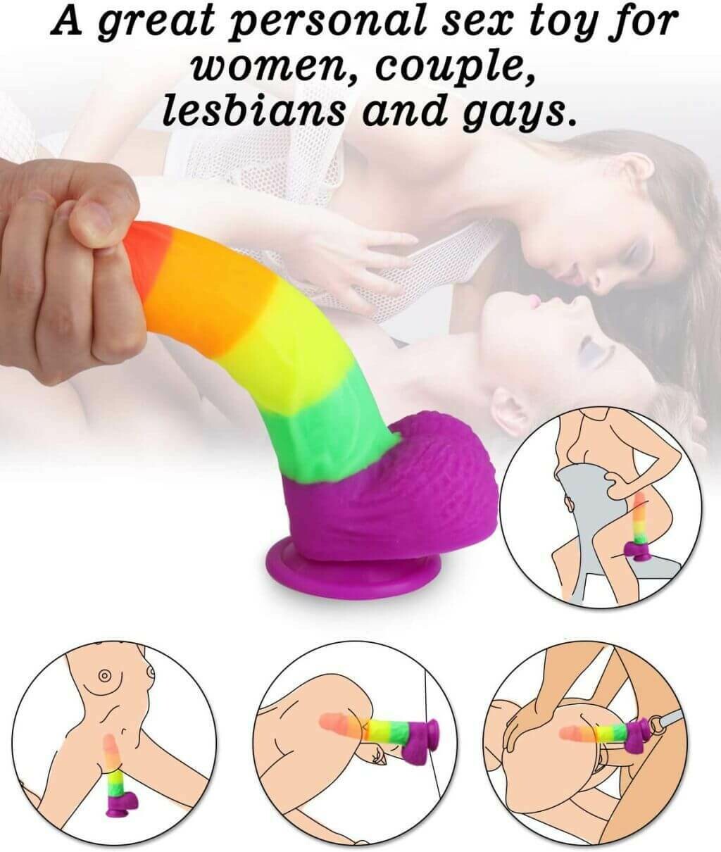 Realistic Penis Shaped Rainbow Suction Cup Dildo - Pleazure