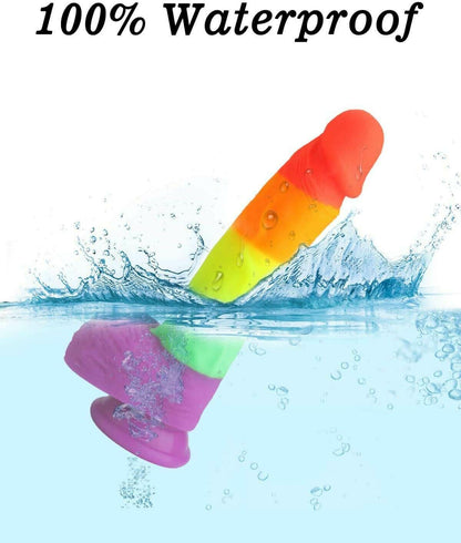 Realistic Penis Shaped Rainbow Suction Cup Dildo - Pleazure