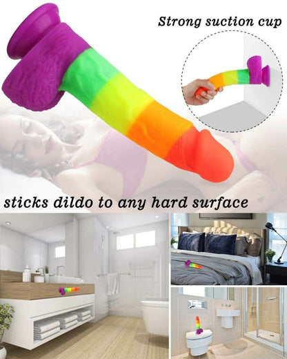 Realistic Penis Shaped Rainbow Suction Cup Dildo - Pleazure