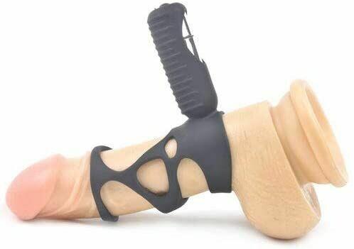 Black Silicone Vibrating Penis Sleeve