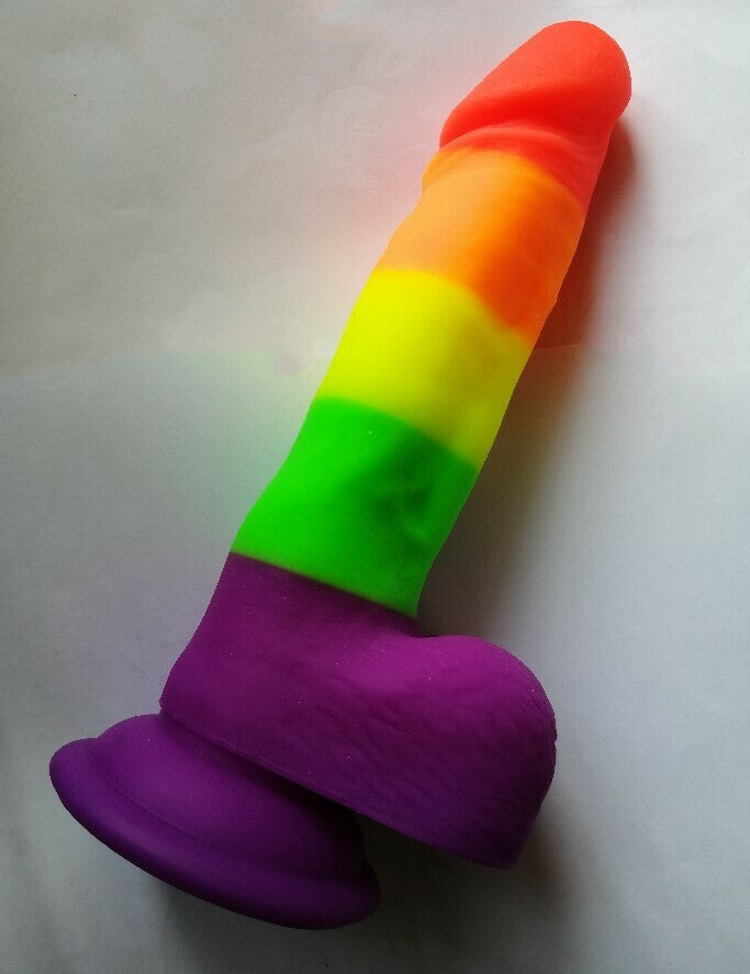 Realistic Penis Shaped Rainbow Suction Cup Dildo - Pleazure