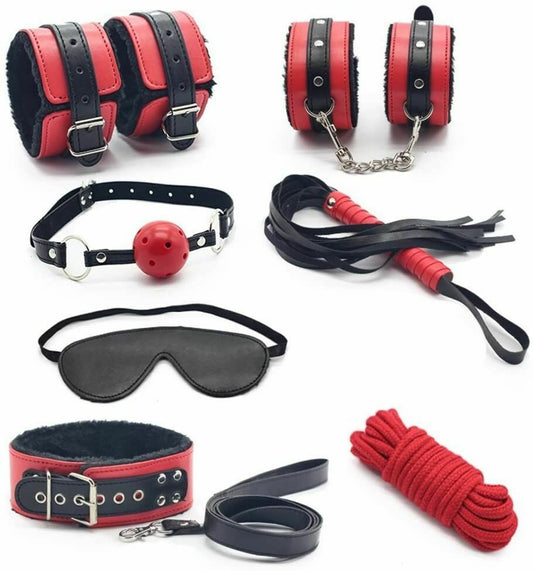 Black and Red 7 Pcs Bondage Kit