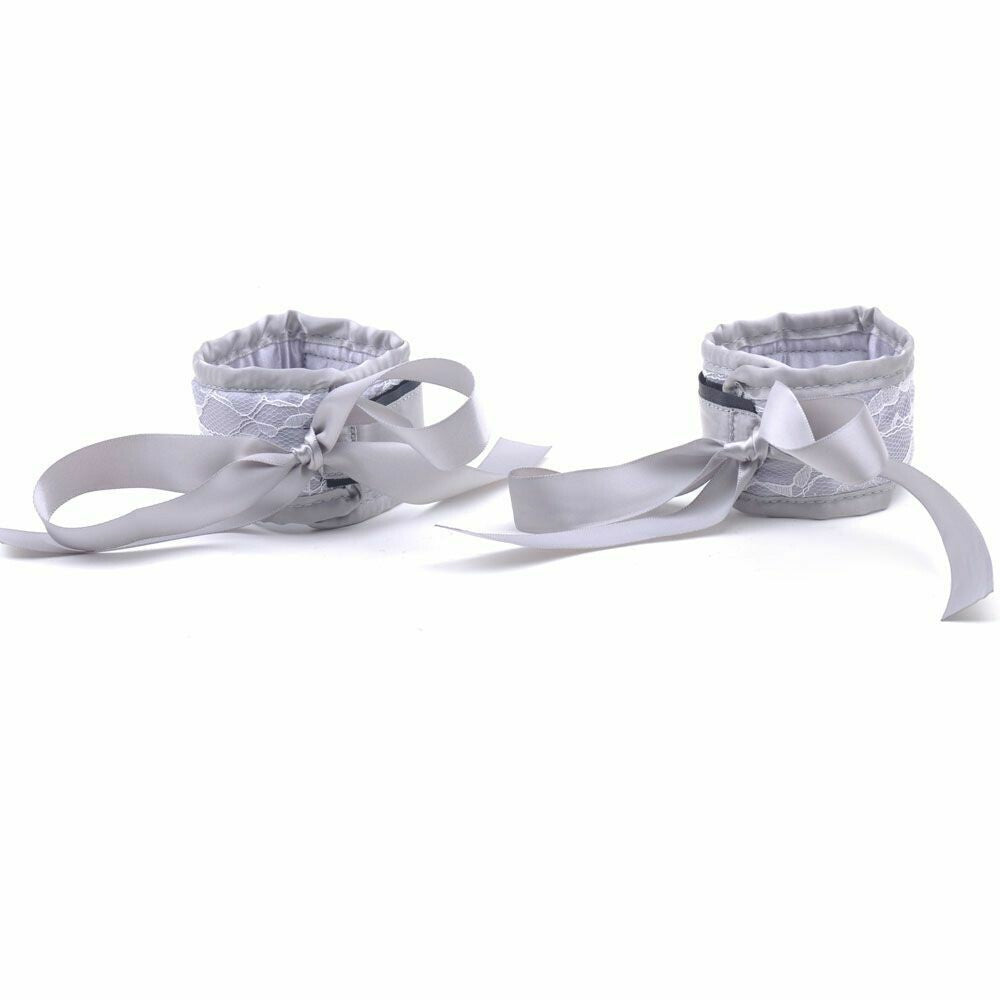 2Pcs Boutique Lace Wrist Cuffs & Blindfold - Silver