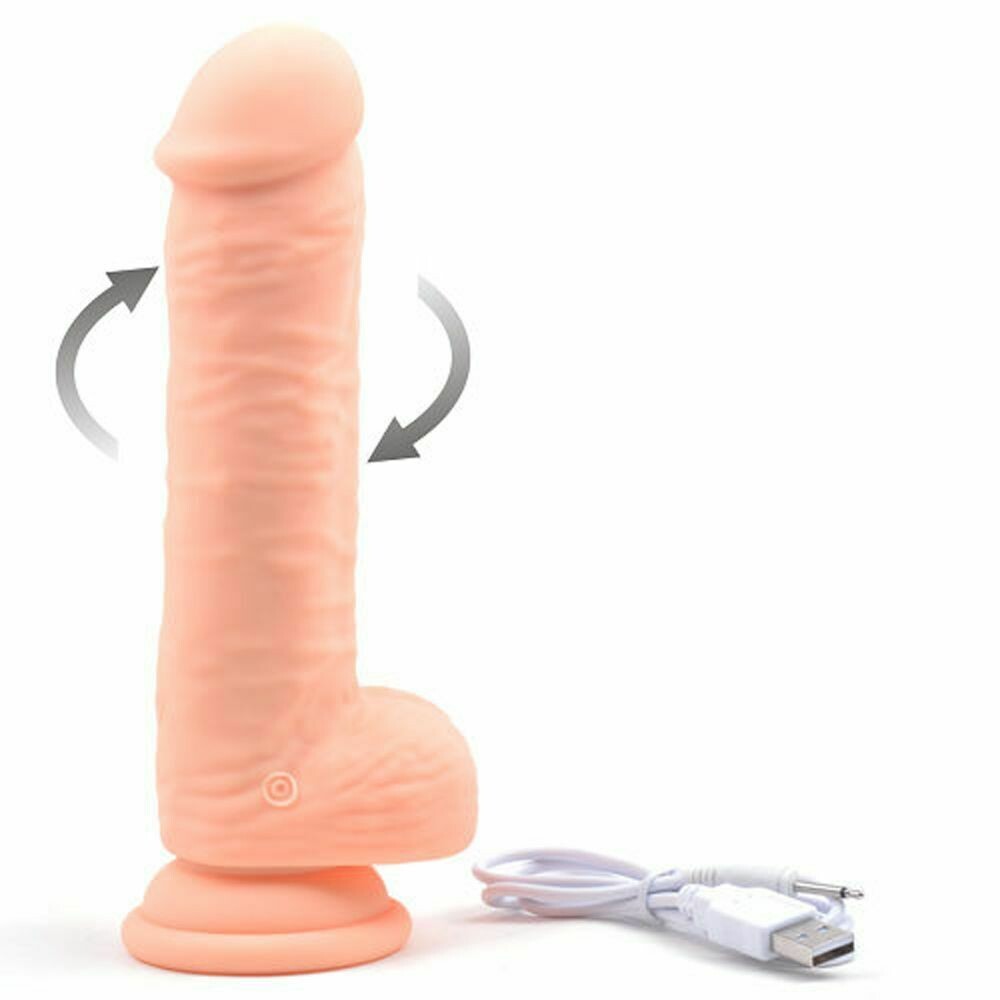 Realistic Rechargeable 10 Speed Silicone Vibrating and Rotating Dildo - Pleazure