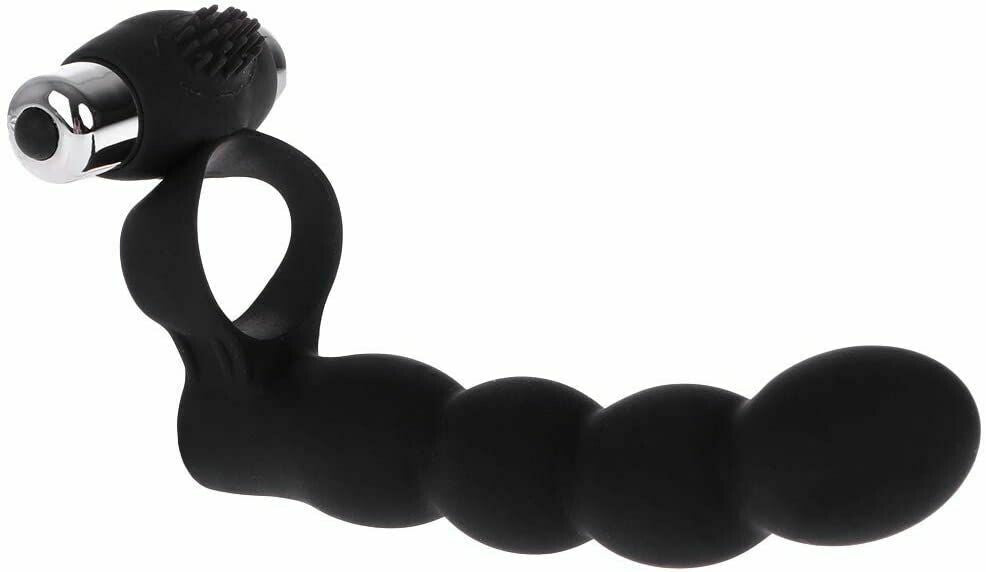 Vibrating Silicone Cock Ring With Anal Beads