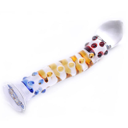 Sensual Colourful Textured Glass Dildo Massager Wand - Pleazure