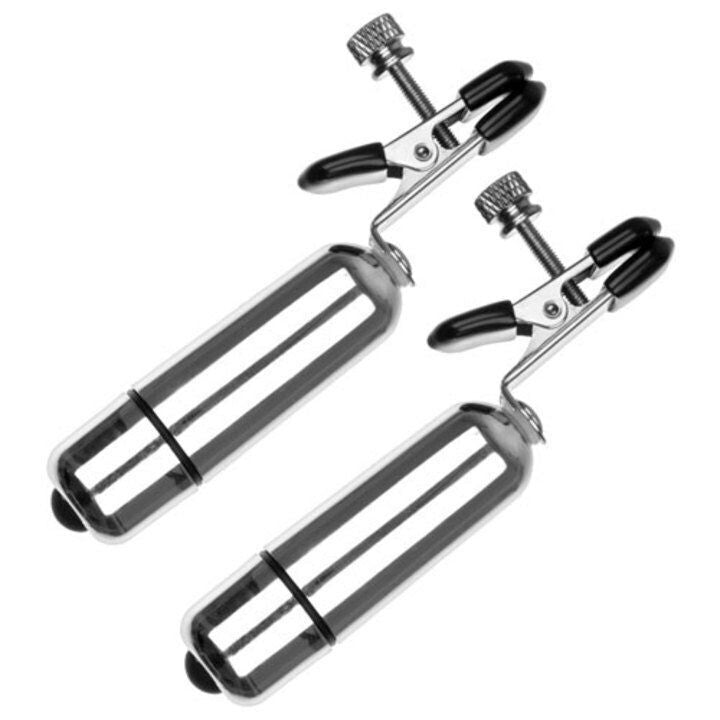 Silver Vibrating Bullet Nipple Clamps Pair - Pleazure