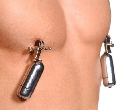 Silver Vibrating Bullet Nipple Clamps Pair - Pleazure