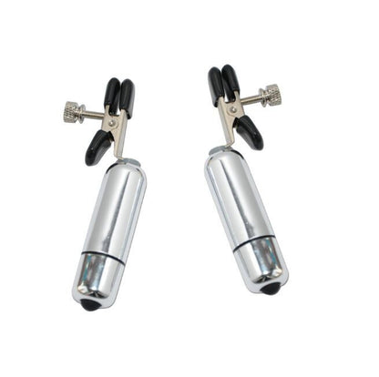 Silver Vibrating Bullet Nipple Clamps Pair - Pleazure