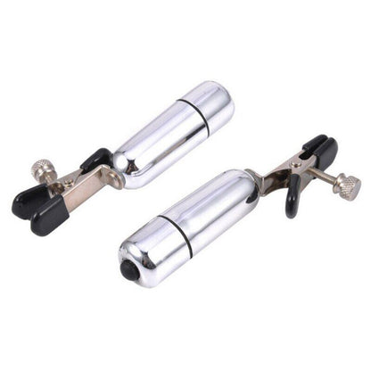 Silver Vibrating Bullet Nipple Clamps Pair - Pleazure