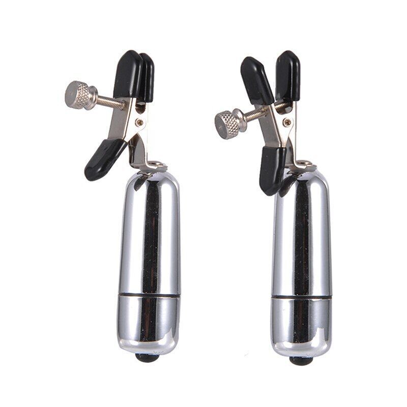 Silver Vibrating Bullet Nipple Clamps Pair - Pleazure