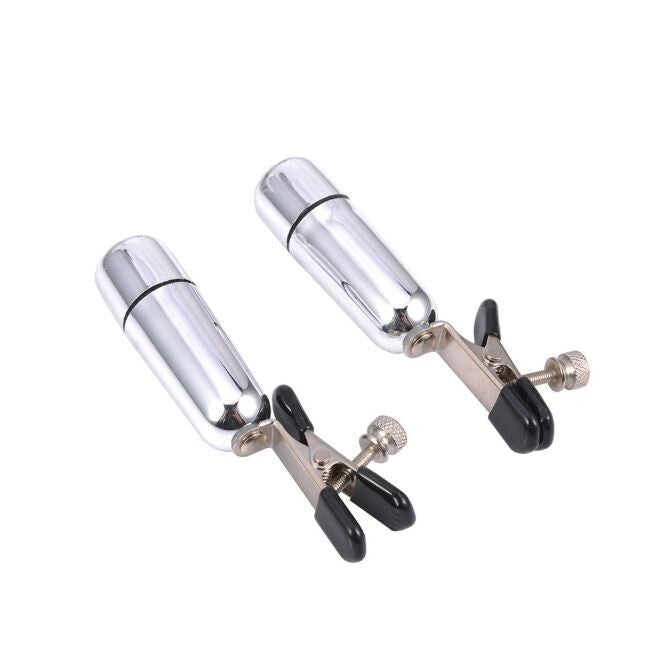 Silver Vibrating Bullet Nipple Clamps Pair - Pleazure