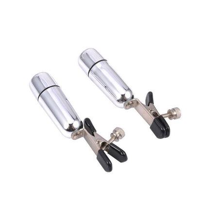 Silver Vibrating Bullet Nipple Clamps Pair