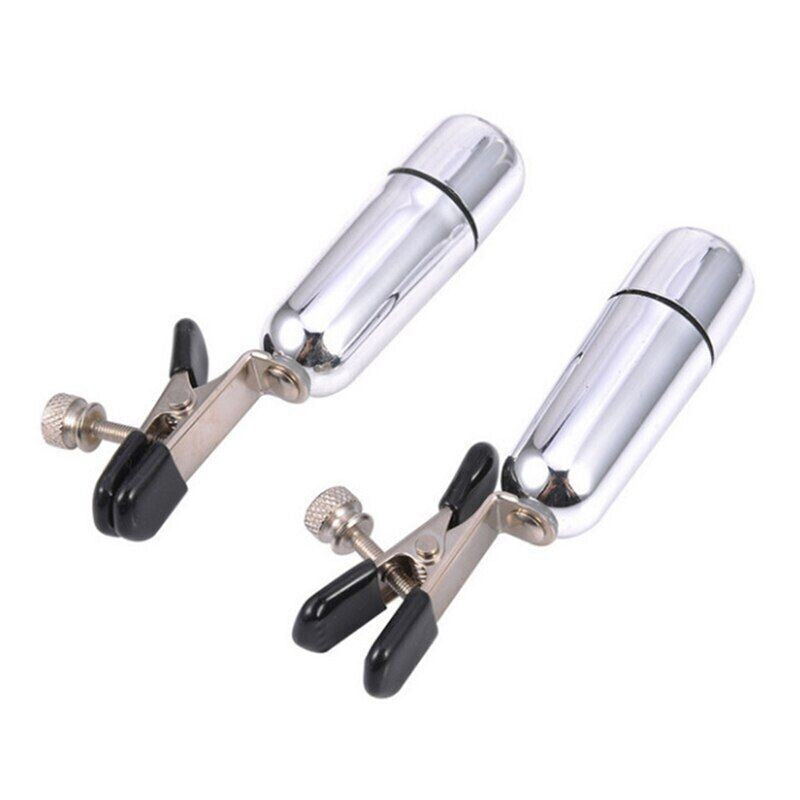 Silver Vibrating Bullet Nipple Clamps Pair - Pleazure