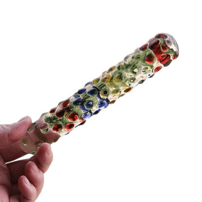 Fancy Crystal Glass Double Ended Rainbow Dotted Massager