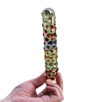 Fancy Crystal Glass Double Ended Rainbow Dotted Massager