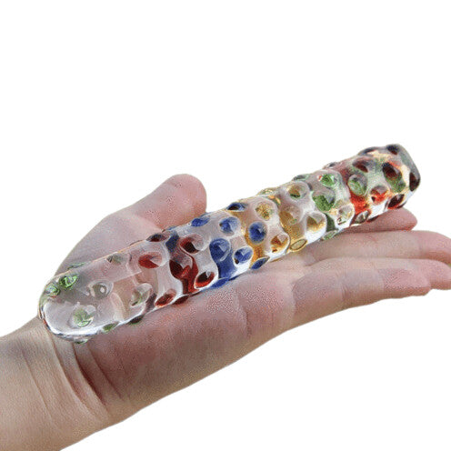 Fancy Crystal Glass Double Ended Rainbow Dotted Massager