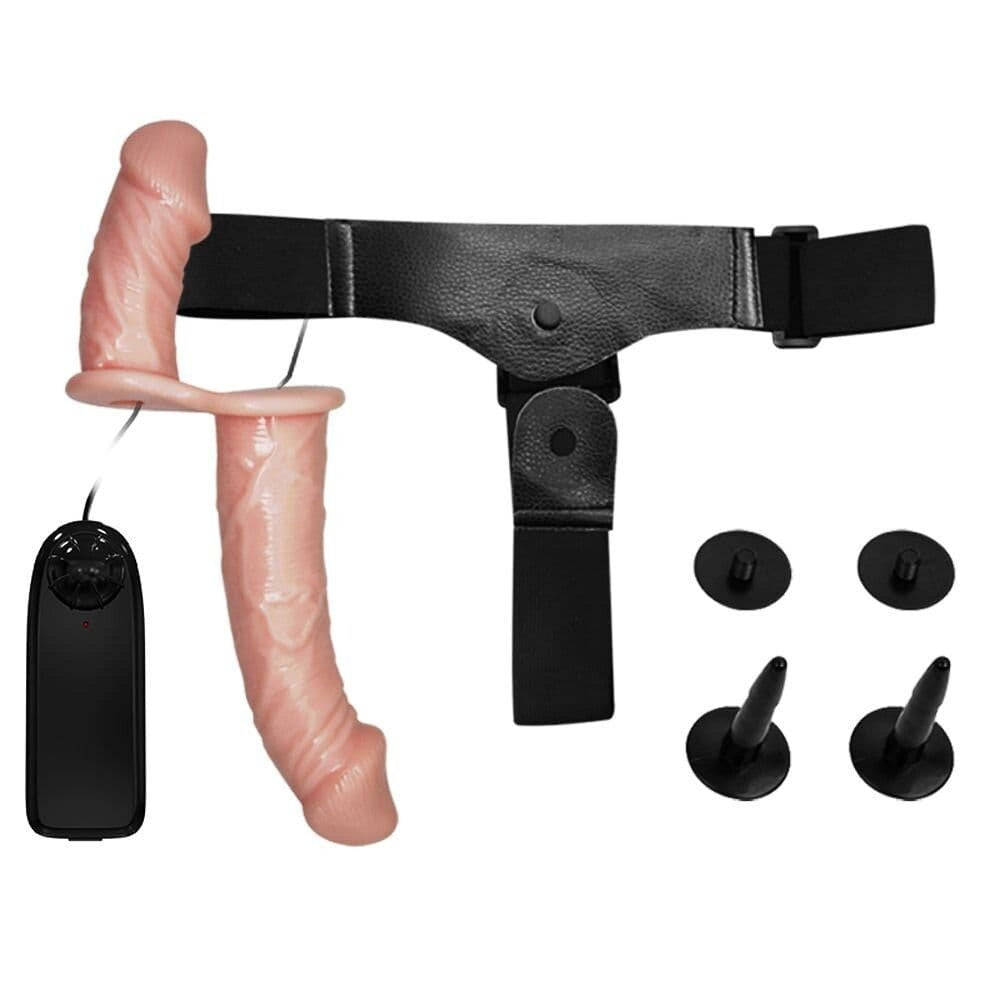 Double Ended Vibrating Dildo Strap-On Harness - Pleazure