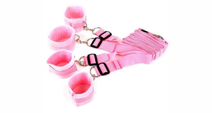 Under Bed Bondage Restraints, Furry Handcuffs and Ankle Cuffs Restraint Kit - Pink