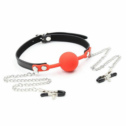 Silicone Ball Gag With Nipple Clamps