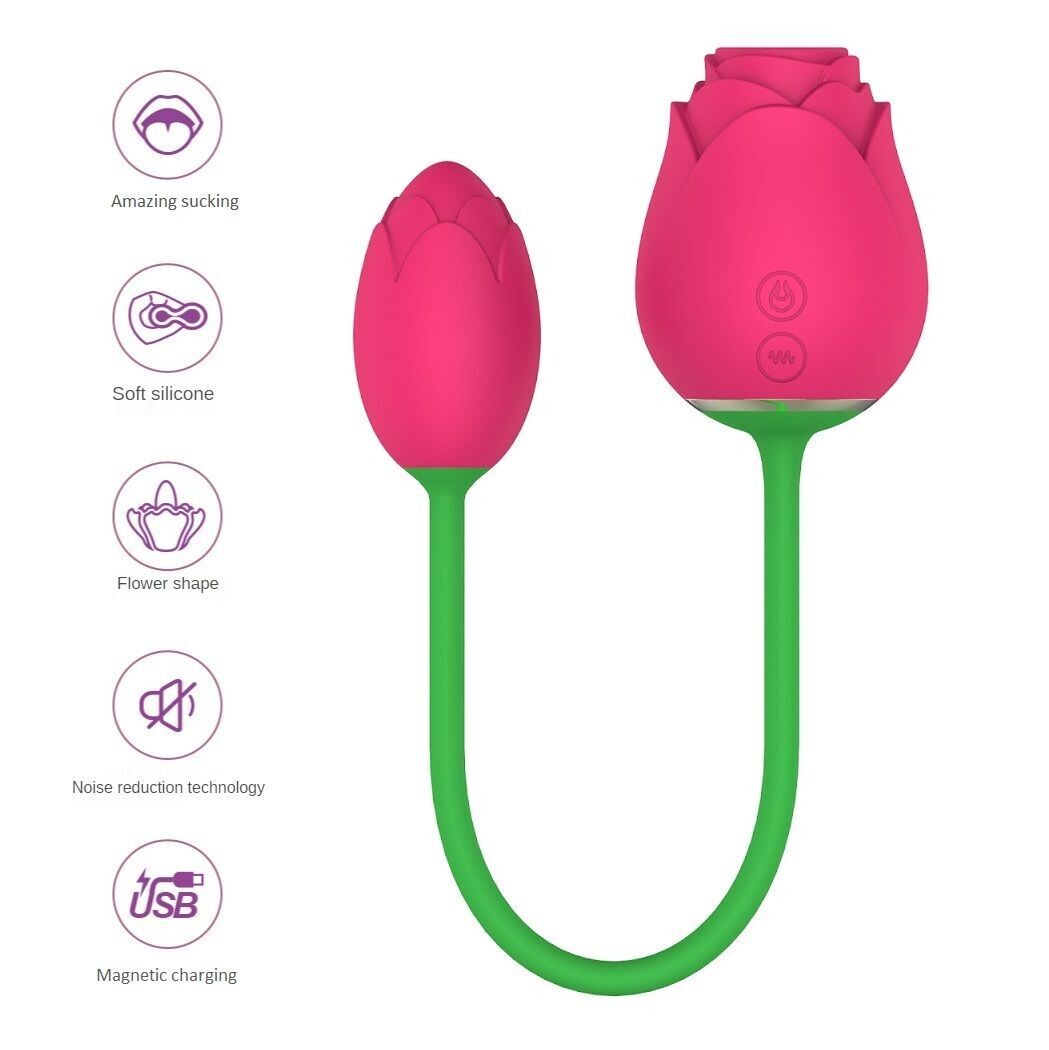 Silicone Clitoral Sucking Rose with Vibrating Egg - Pleazure