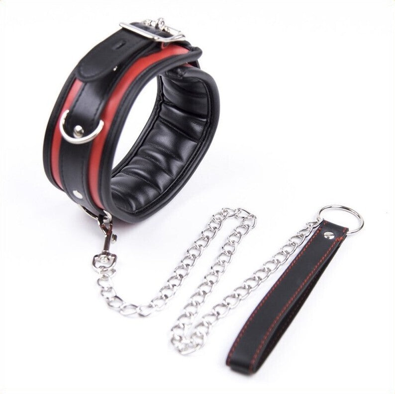 Padded PU Leather BDSM Collar and Chain Restraint