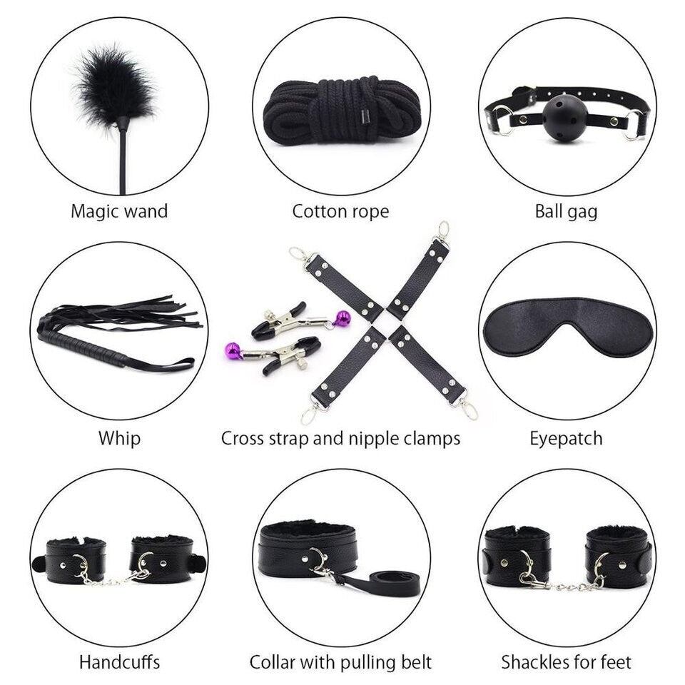 10pcs SM Bondage Roleplay Sex Kit Black