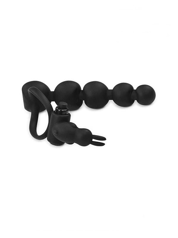 Silicone Rabbit Cock Ring With Attached Anal Beads