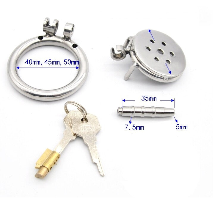 Flat Button Chastity Cage Stainless Catheter