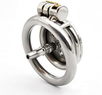 Flat Button Chastity Cage Stainless Catheter