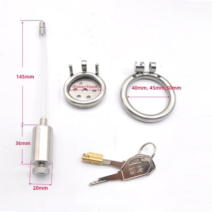 Stainless Steel Inverted Chastity Cage with Removeable Catheter