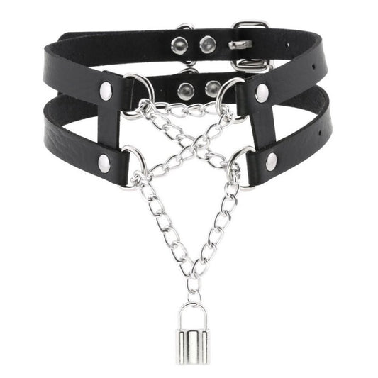 Cris Cross Black Choker with Padlock