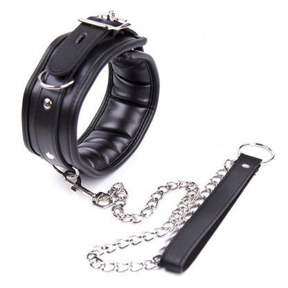 Padded PU Leather Black BDSM Collar and Chain Restraint