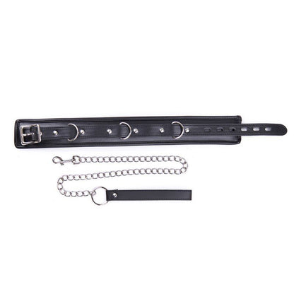 Padded PU Leather Black BDSM Collar and Chain Restraint