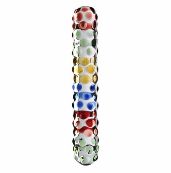 Fancy Crystal Glass Double Ended Rainbow Dotted Massager